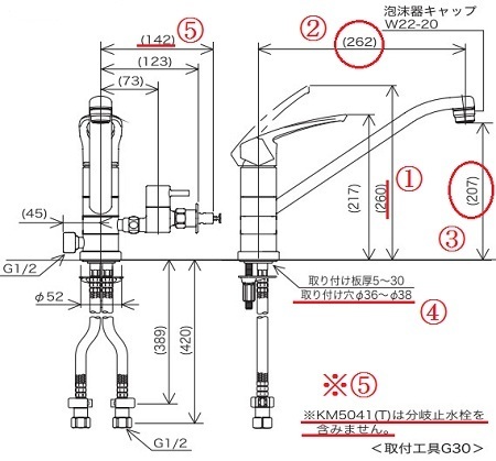 台付きワンホール混合水栓＜分岐機能付き＞のカタログ品番一覧: ＫＶＫ